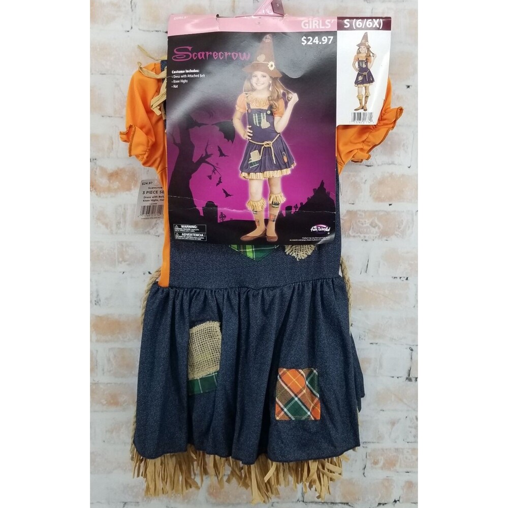 NIP Fun World Scarecrow Multi-Color Halloween Costume Set Sz S 6 / 6X